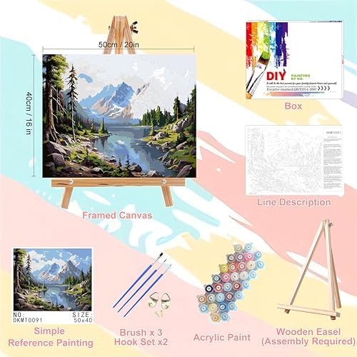 Landscape Paint by Numbers for Adults with Framed Canvas - Wooden Easel