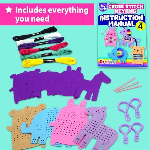 KRAFUN Animal Cross Stitch Keyring Kit for Kids Ages 7-13