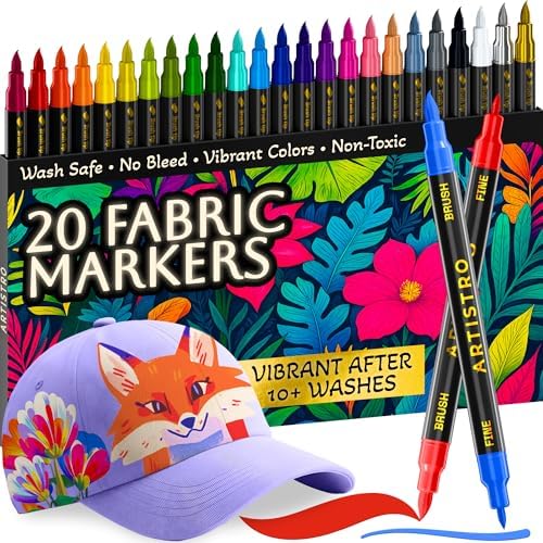 ARTISTRO 20 Fabric Markers for Clothes and Textiles - Acrylic Paint Pens