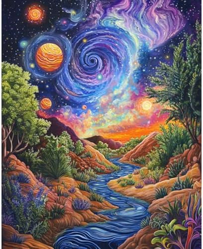 Landscape Paint by Numbers Kit for Adults Beginner Starry Night Oil Painting Kit Adult Paint by Number Kits on Canvas DIY Painting for Beginners Art by Numbers for Gifts Home Wall Decor 16x20 Inch
