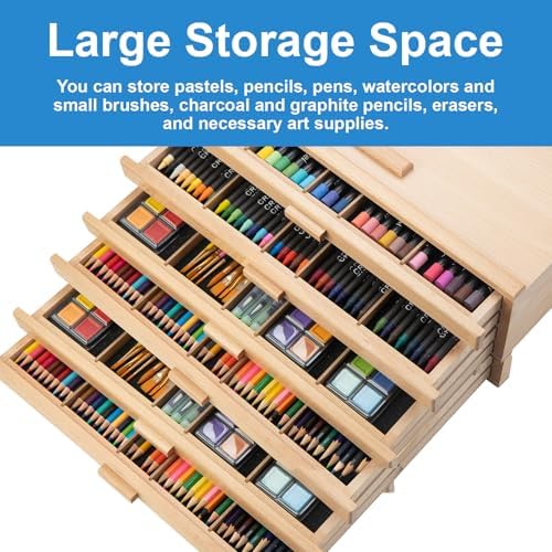 Falling in Art Wooden Pastel Storage Box With 6 Removable Drawers | Artist Supply Storage Box, Portable Organizer Box for Pencils, Markers, Brushes and Painting Tools