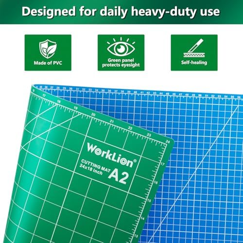 WORKLION 18'' x 24'' Large Self Healing PVC Cutting Mat, Double Sided, Gridded Rotary Cutting Board for Craft, Fabric, Quilting, Sewing, Scrapbooking - Art Project… (Pack of 2)