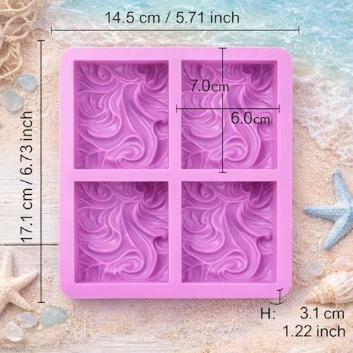 2Pack Ocean Wave Silicone Soap Mold Square Waves Soap Mold Sea Wave Silicone Molds Waves Handmade Soap Mould Candle Mold for Wax Soap Candle Lotion Bath Bombs Resin IceCube Cake Chocolate Candy Pastry