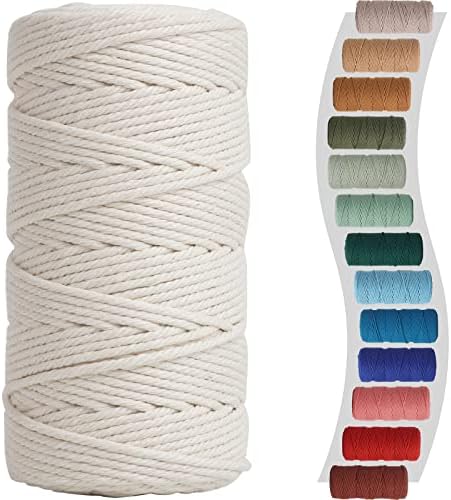 NOANTA Natural Macrame Cord 3mm x 220yards, Colored Cotton Macrame Yarn