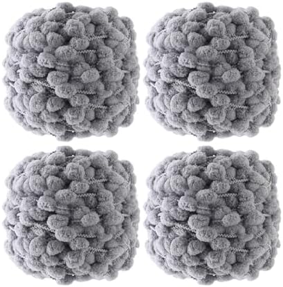 Hand-Woven Ball Yarn, 4 Pack, 380g Total, for Blankets, Cushions, and Pet Nests, Fluffy Chunky Craft Yarn (Light Gray)