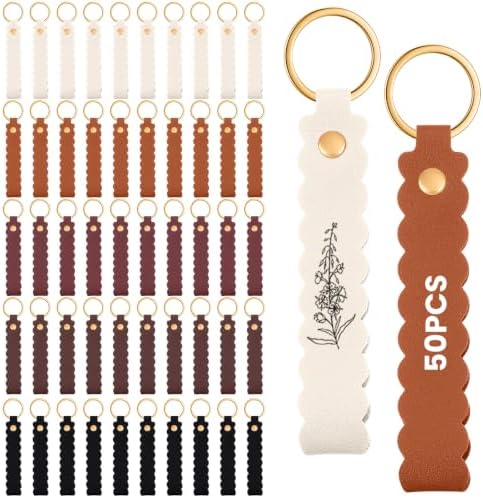 Scalloped PU Leather Keychain Blanks Laser Engraving