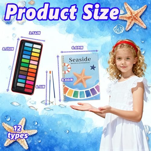Watercolor Workbook - Coloring Book Beginner Friendly Painting Kit, Watercolor Workbooks for Adults with 24 Colors Paint, Exploration Gift for Adults Teens (Seaside)