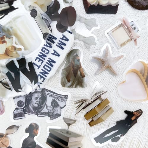 50PCS Clean Girl Aesthetic Stickers, Clear PET Old Money Vintage Paris Journal Stickers for Scrapbooking, Planner, Vision Board, Laptop, Fashion Collage