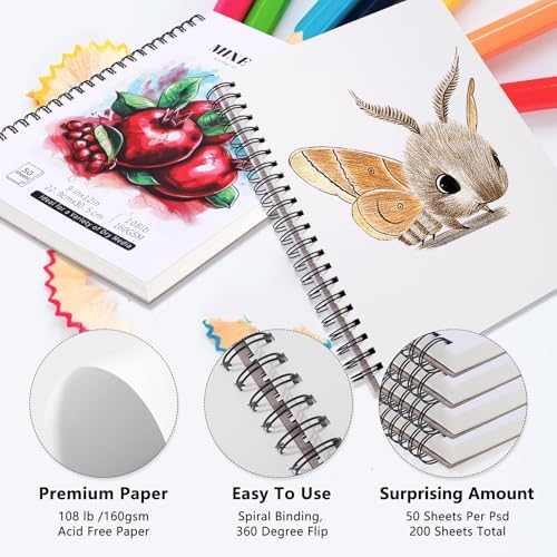 4 Pack Mixed Media Sketchbook 9×12 in, Spiral Bound, 200 Sheets Sketch Pads