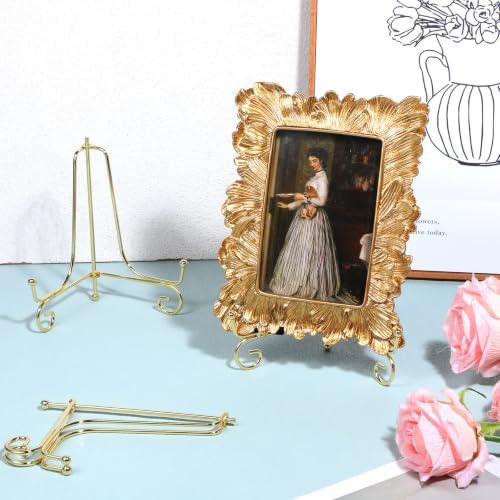 10 Pcs 6 Inch Plate Stands for Display, Gold Iron Small Easel