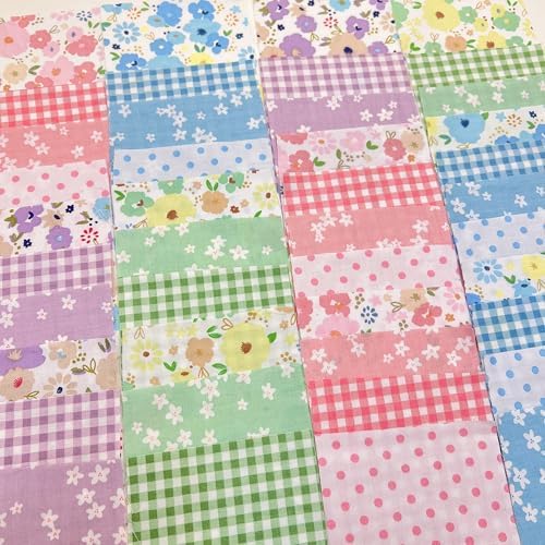 Cotton Fabric DIY Making Supplies Quilting Patchwork Fabric Fat Quarter Bundles DIY for Quilting Cotton Patchwork Cushions (42pcs pinkgreen, 9.8" x 9.8")