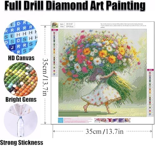 Ekuxom Diamond Art Kits for Adults-5D Flower Diamond Painting 14x14 inch