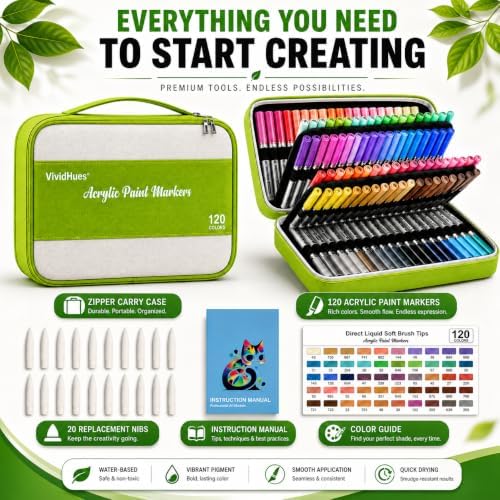 120 Colors Soft Brush Tip Acrylic Paint Markers, for Rock Wood Glass Canvas