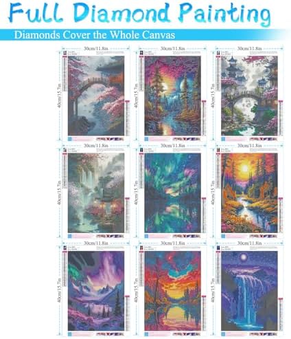 MRMIOOM 9 Pack Diamond Painting Kits for Adults, 5D Landscape Diamond Art Painting Kits for Adults Beginner, Adult Diamond Art, DIY Aurora Full Drill Diamond Dots for Home Wall Decor 12X16 Inch