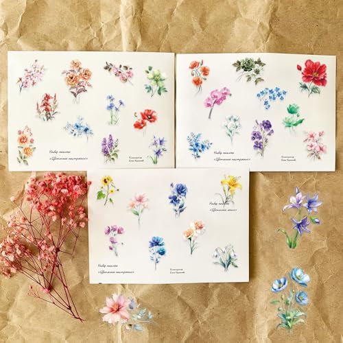 Transparent Flora Scrapbook Stickers Aesthetic Flowers Stickers(C50)