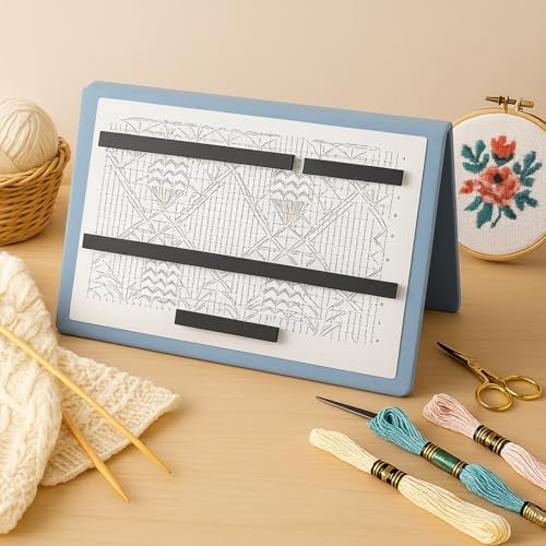 Flutesan 1 Pcs Knitting Pattern Holder, Fold up Cross Stitch Knitting Chart Keeper with Replacement Magnets, Magnetic Cross Stitch Accessories (Folded Size 6.1 x 9 Inch,Dusty Blue)