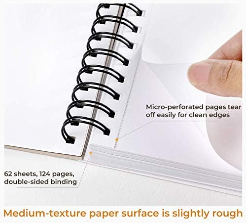 Ohuhu 5.5"x8.5" Mix Media Pad Art Sketchbook 62 Sheets for Painting Drawing | Small Sketch Book - 120 LB/200 GSM Heavyweight Paper - Spiral-Bound Mixed Media Paper for Watercolor Acrylic Christmas Gift
