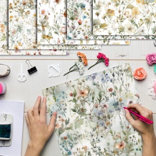 48 Sheets Floral Vintage Scrapbook Paper,Watercolor Vintage Floral Pattern Decorative Scrapbook Paper for Journals DIY Cards and Photo Albums,Aesthetic Craft Supplies