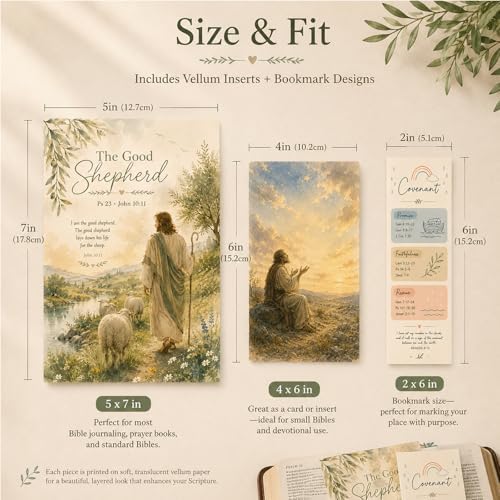 Bible Tip Ins Vellum Bible Inserts for Journaling with Watercolor Scripture Art Bible Study Inserts & Prayer Bookmarks 15PCS Bible Page Overlays for Women