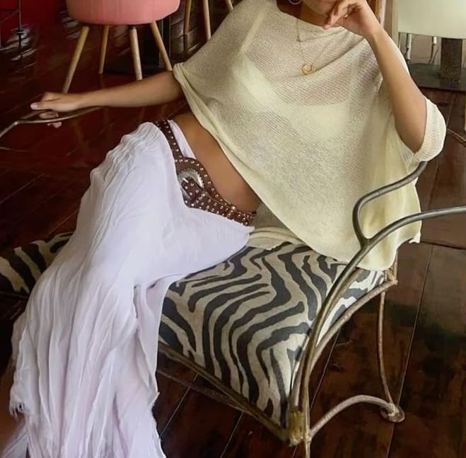 Women Knit Poncho Top Sheer Crochet Shawl Cover Up