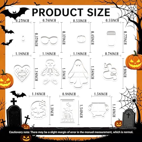 11 Pcs Spooky Halloween Polymer Clay Cutters Set - Skeleton, Skull & Tarot Themed Clay Cutters for Polymer Clay Jewelry Making, Fit Halloween Party Gift