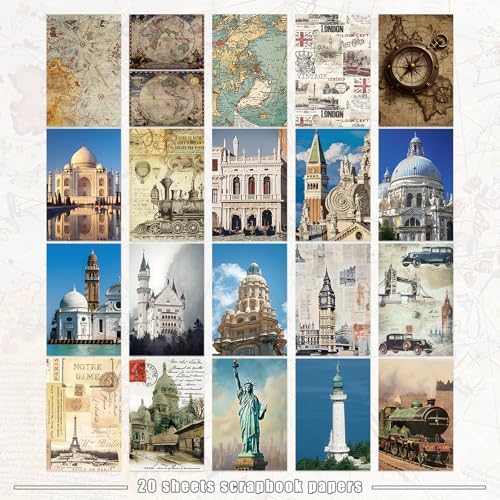 Bomichi Travel Sticker Book, 32 Sheets 377 Pcs Vintage Aesthetics Stickers & 20 Sheets Washi Paper for Journaling Scrapbooking Bullet Journals Planners Letter Card Making