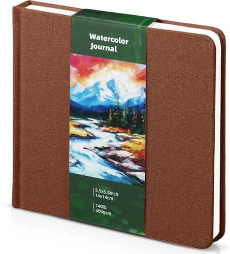 5.5in Watercolor Sketchbook Journal Square Watercolor Notebook Brown