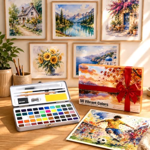 50 Colors Watercolor Paint Set – All in One Painting Supplies with Mixing Palette & Water Brushes – Travel Water Color Set for Adults, Painting Sets, Art Supplies for Painting – Art and Painting Supplies - Gift Idea