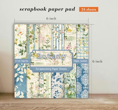 Floral Patterned Scrapbook Paper Pad - 24 Sheets 6x6 in Plant Designed Decorative Decoupage Folded Card Material Gift Wrapping Planners Junk Journal Supplies DIY Crafts Photo Album