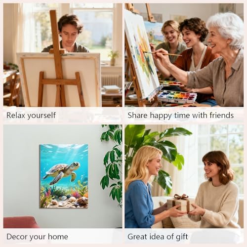 Muzagroo Paint by Numbers Oil Painting Kits for Adults DIY Sea Turtle Oil Painting for Beginners Hand Crafts Kits with Brushes and Acrylic Paints 16x20 inches (Sea Turtle)
