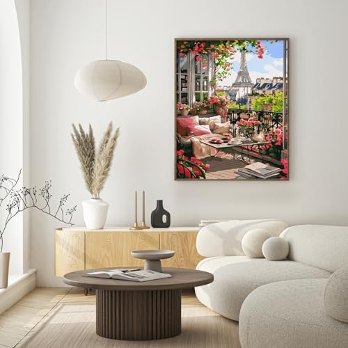 Possoco Paint by Numbers Kit for Adults Beginner, Eiffel Tower Landscape Adult Paint by Number Kits on Canvas, DIY Acrylic Watercolor Oil Paint by Number for Adults for Home Decor Gift 16x20 Inch