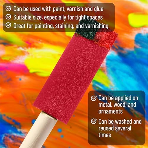Bates- Foam Paint Brushes with Wood Handle, 1 Inch, 26 Pack, Red, Sponge Brushes for Painting, Sponge Paint Brush