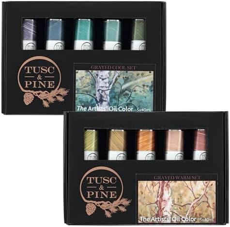 Tusc & Pine Artist Oil Paint - 40 ml Set of 10 - Warm and Cool Grayed- Non-Yellowing, Rich & Creamy Consistency, Maximum Pigment Load, Small Batch Milled Oil Paints Developed for Professional Artists