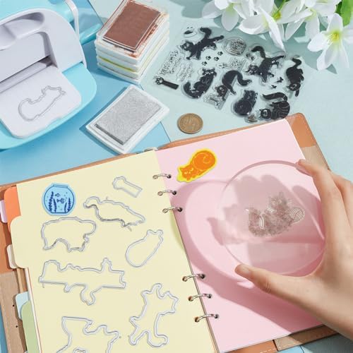 INFUNLY Cat Stamps and Dies for Card Making Cat Clear Stamp and Die Set Metal Cutting Die Silicone Rubber Stamps for DIY Scrapbooking Crafts