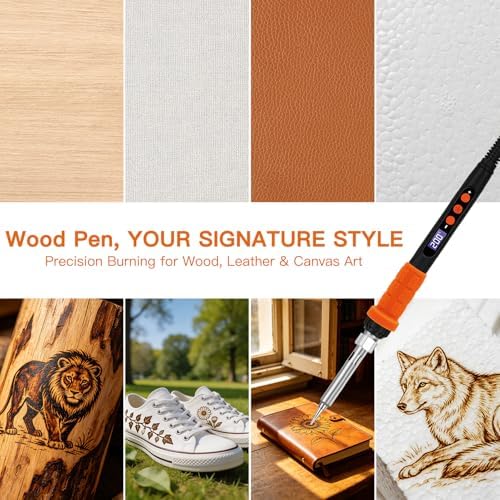 K KERNOWO Wood Burning Tool Kit for Adults & Teens | 17-Piece, Adjustable Temperature Pyrography Pen Set, 14 Premium Tips, Insulated Rubber Grip, For DIY Crafts Gift