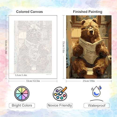 6 Pack Paint by Numbers Kit for Adults Beginner Funny Animals, 10x14 Inch | Animal DIY Acrylic Painting by Numbers, Without Frame Canvas, Stress Relief Craft Kits, For Home Wall Decor Gift