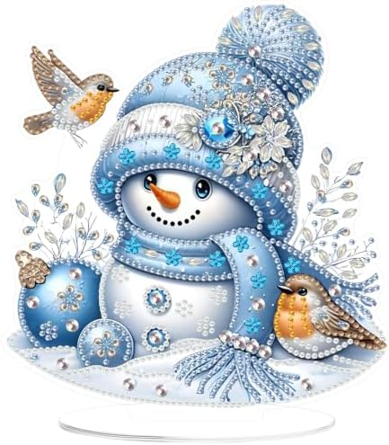 Christmas Diamond Art Kits for Adults,Snowman with Robins Diamond Painting