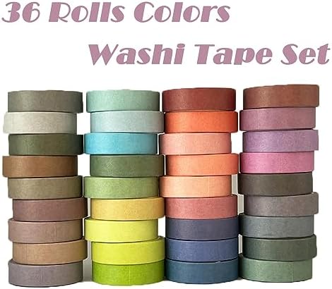 36 Rolls Washi Tape Set, Pastel Washi Tape Colorful Masking Tape 10mm Wide, Decorative Tape for Bullet Journal, Book, Planner, Scrapbooking, DIY Arts Crafts