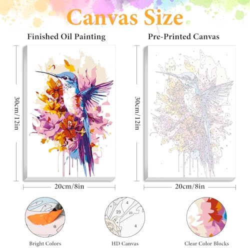 Okarina Framed Paint by Numbers Kit for Adults, Hummingbird Decor 8x12 Inch