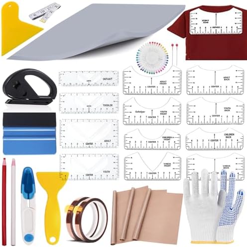 67 Pcs Sublimation Shirts Tool Kits for Vinyl Alignment,Heat Press Mat Pad Silicone,T-Shirt Rulers Guide and Teflon Sheet for Cricut Heat Press HTV Vinyl Center Designs,Craft Sewing Accessories