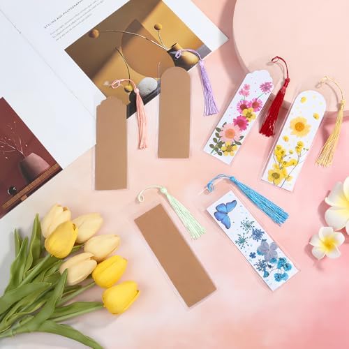 240 Pcs Kraft Paper Blank Bookmarks, 3 Sizes 2 Colors Bookmark Making Kit with 80 Pcs Clear Bookmark Sleeves & 80 Pcs Colorful Tassels, Paper Book Mark Bulk for DIY Crafts, Gift Tags, School Projects