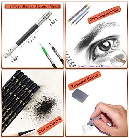 Heshengping 31 Drawing Sketching Pencils Kit, Portable Artist Supples Travel Case Set has Graphite, Charcoal, white color pencil, Blending Stump, gift for Adults Beginners for Drawing Sketch