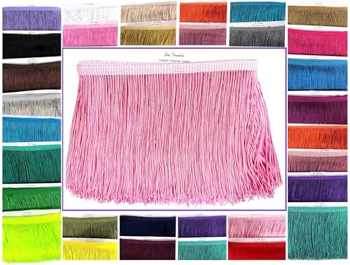10 Yards of 4" Long Chainette Fringe Thread Yarn Tassel Trim Braid Fringe for Crafts Sewing and Decor-Pink
