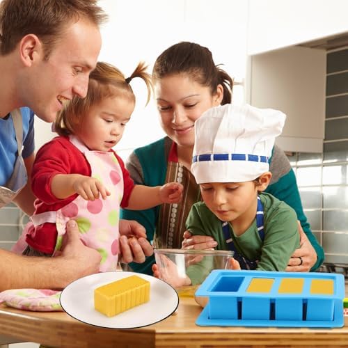 2PCS Butter Silicone Mold with Lid, Non-Stick Butter Mold Tray with Measurements, Butter stick molds with butter paddles for Making Butter for Chocolate Making and Homemade Cakes Baking (Blue&Purple)