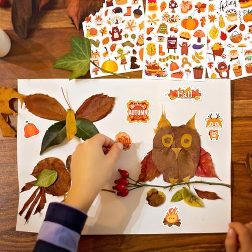 LINAYE 48 Sheets Fall Stickers for Kids 1440Pcs Autumn Leaves Stickers Bulk