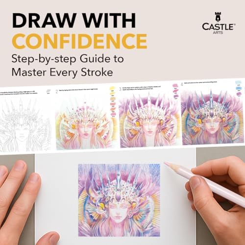 Castle Art Supplies 72 Colored Pencils - Muted, Relaxing Art Palette | Wax-based soft cores for adult artists' relaxation - rich, calming tones - beautifully presented in a sturdy tin case