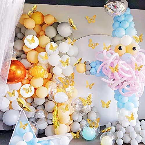 SAOROPEB 3D Butterfly Wall Decor 48 Pcs Gold Butterfly Birthday Decorations | 4 Styles 3 Sizes, for Butterfly Birthday Decorations Butterfly Party Decorations Cake Decorations, Removable Stickers