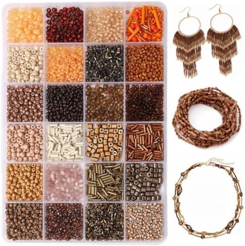 24 Grid Brown Glass Seed Bugle Tube Beads Kit for Jewelry Making DIY Craft