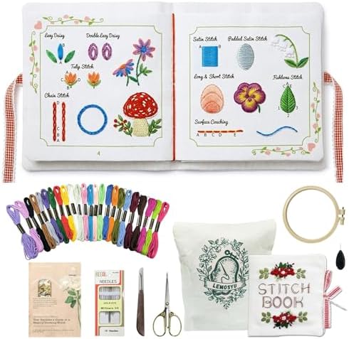 Lemosyu Embroidery Stitch Book Kit for Beginners with 44 Practice Pages