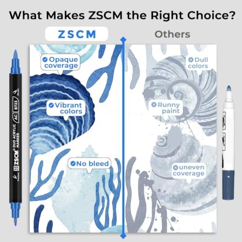 ZSCM 12 Blue Acrylic Paint Markers, Dual Fine & Brush Tip Acrylic Pens